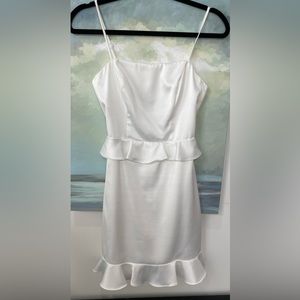 B Darlin White Satin Ruffle Mini Dress